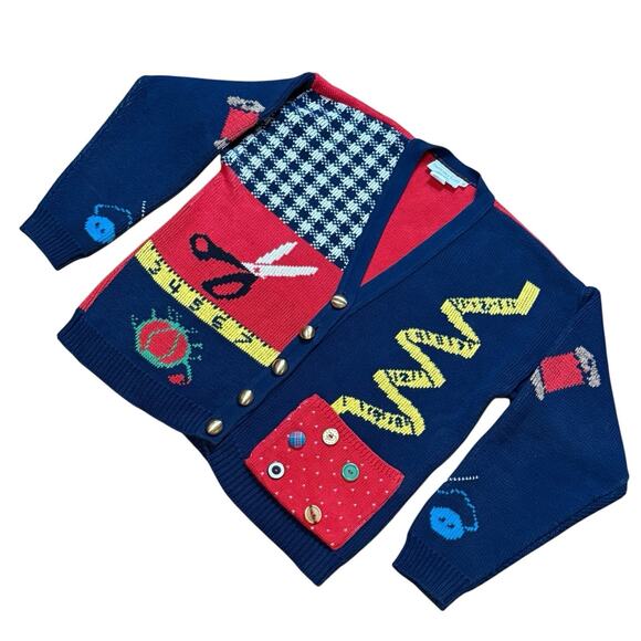 VTG Sweater Loft Women’s Knit Cardigan Sweater Sewing Seamstress Patchwork Small - Picture 2 of 16